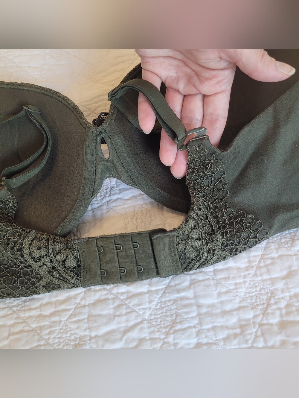 Body By Victoria Perfect Shape Olive Sage Green Lace-Trim Padded Cups 32DDD - Picture 5 of 8